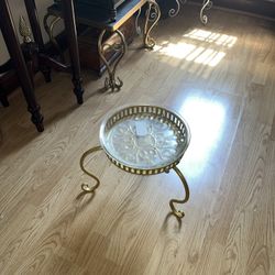 Golden Metal Plant Stand Pedestal With Glass Plate