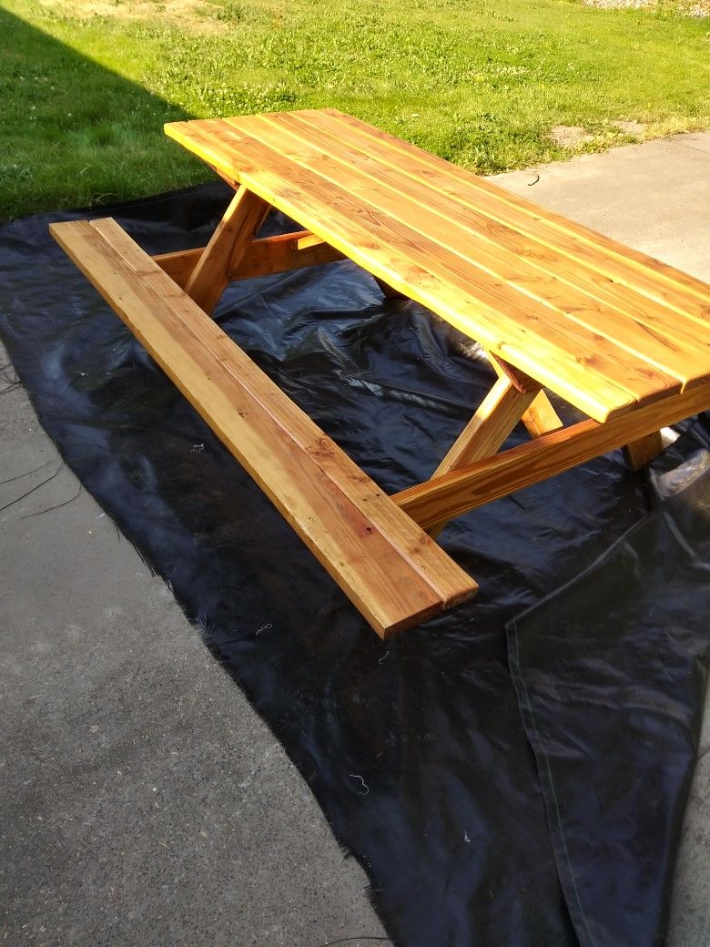 7'ft Picnic Table. Routed,sanded, And Stained With A Natural Wood Lacquer . Super Sturdy And Strong