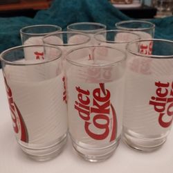 8 White Diet Coke Glasses 