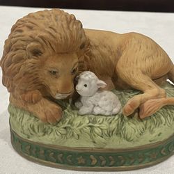 Enesco Morgan Collection porcelain figurine of a lion and a lamb.