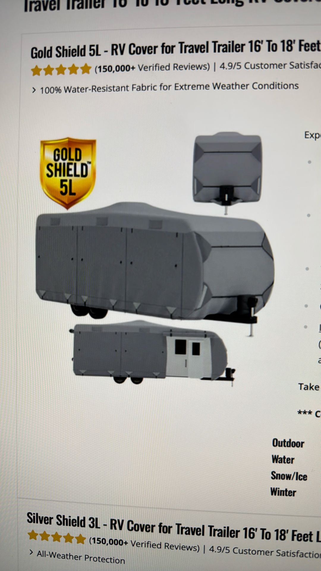 This is a gold shield 5L – RV cover for travel trailer 16 foot to 18 feet long