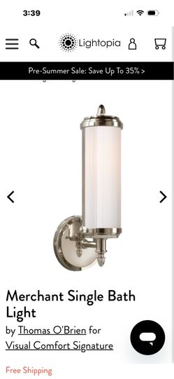 New Merchant Single Bath Light. Polished Nickel With White Glass Globe.