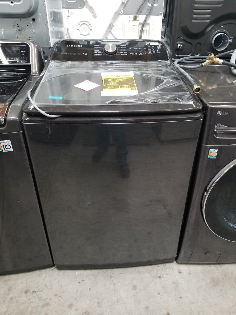 Samsung Top Load Washer And Gas Dryer Set Black stainless New