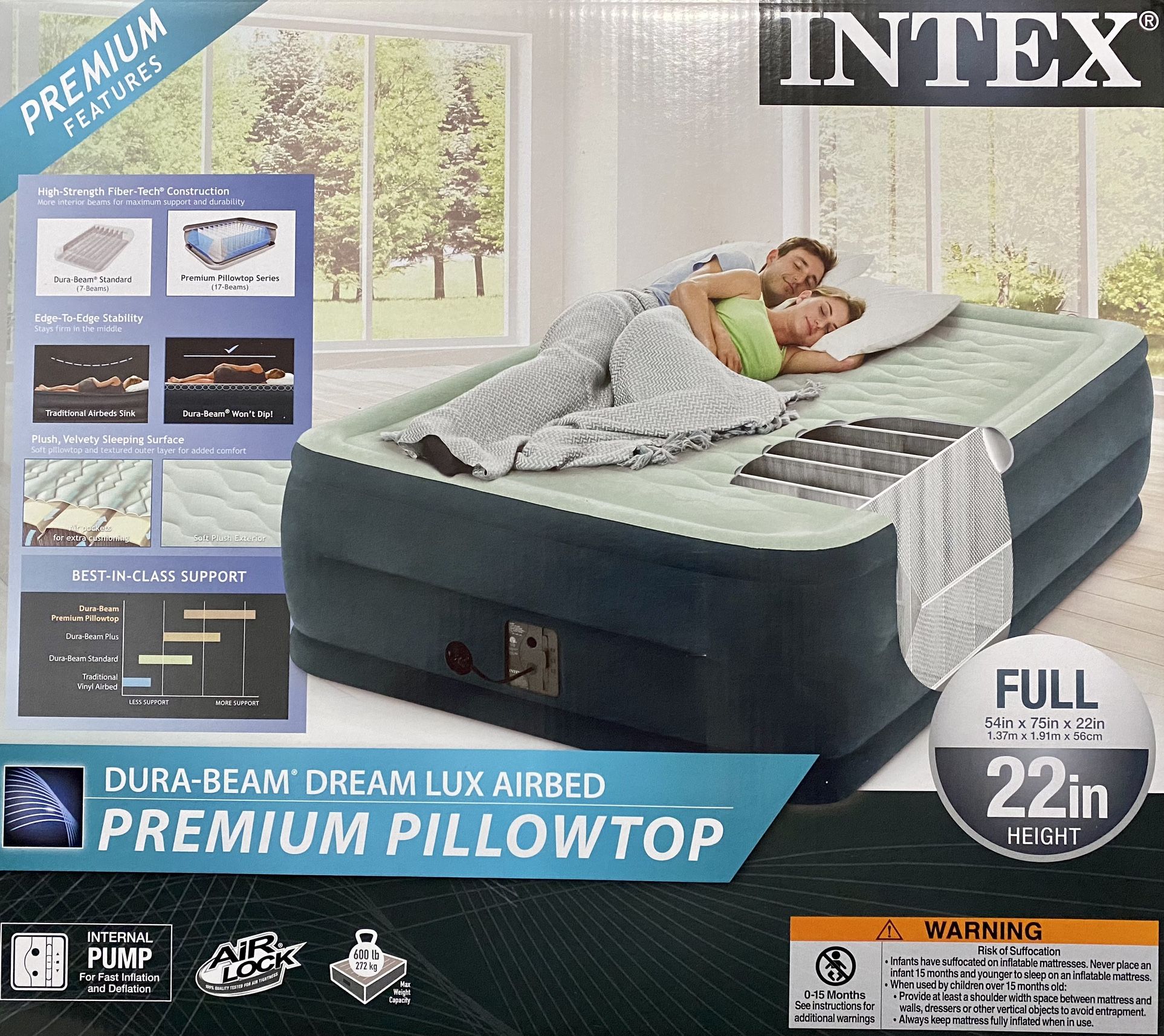 Intex Full 22" DuraBeam Dream Lux Pillowtop Airbed Mattress with Built-in Pump