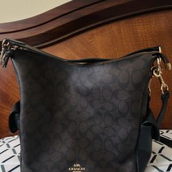Coach Signature Black/Brown Canvas and Leather Shoulder and Crossbody Purse Excellent Condition