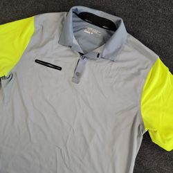 Nike Golf Mens Dri-FIT Polo Shirt Grey Volt Yellow L  Phil Wick Logo