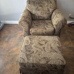 Brown Designed Chair with Ottoman 