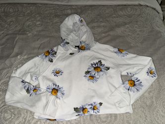 Forever 21 Women's White & Blue Crop Hoodie size S