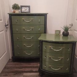 Sage Green SHABBY CHIC Restored Dresser And Nightstand 
