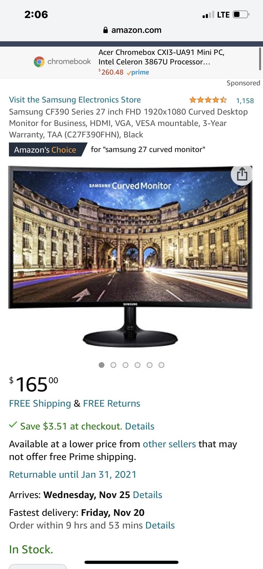 Samsung 27” curved Monitor