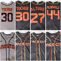 Stitched Several sizes Houston Astros jerseys Jose Altuve, Nolan Ryan, Craig Biggio, Kyle Tucker, Yordan Alvarez, and Jeremy Pena