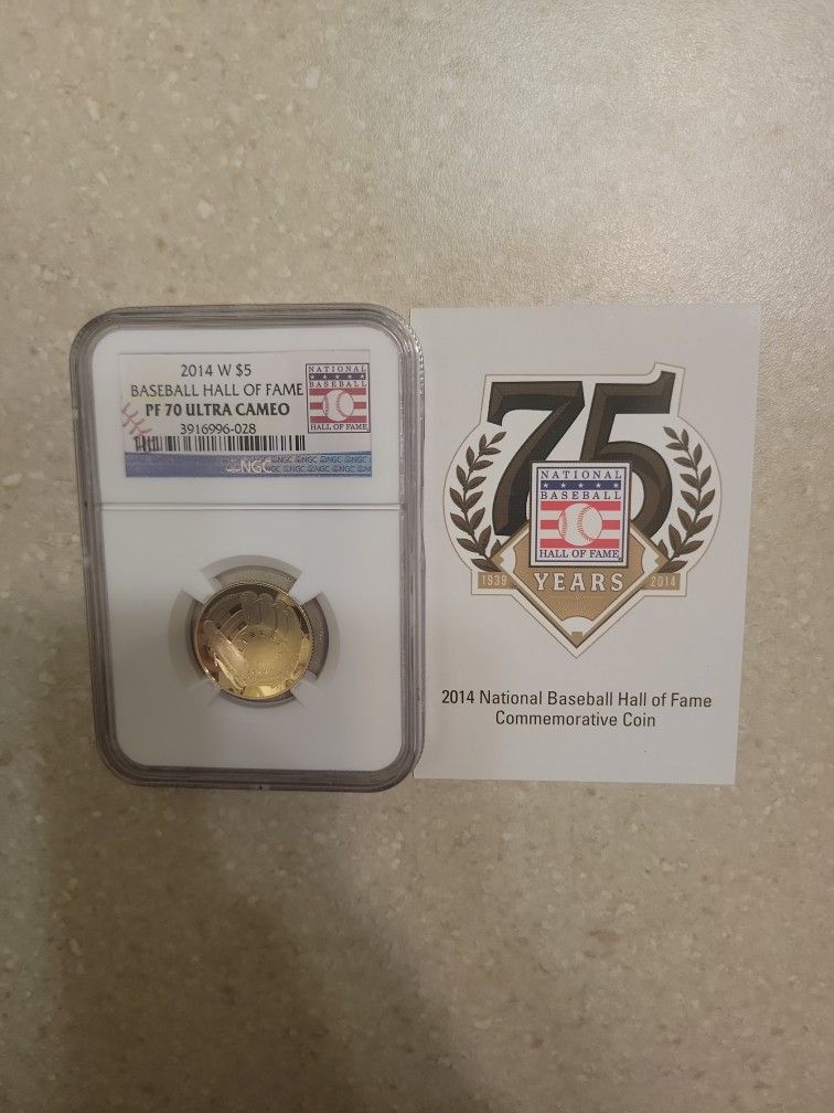 2014 W Baseball Hall Of Fame $5 Proof Gold Coin. Graded