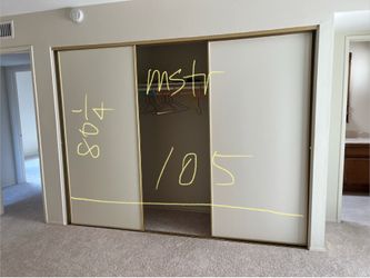 Closet sliding doors. 2 sets excellent condition. Can be made shorter or narrower to fit your closet. Can use two of the three doors if your closet op