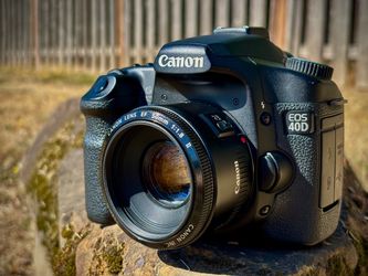 Canon EOS 40D SLR photography camera, and a Canon EF 50mm f/1.8 II lens