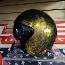 Motorcycle Helmet Open Face Retro Style With Gold Glitter