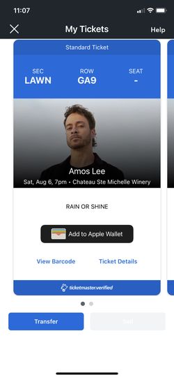 Amos Lee Tickets (2 GA) Ste Michelle 8/6