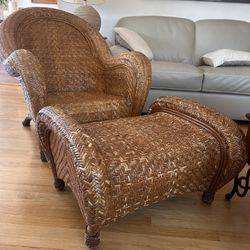 Wicker Chair And Ottoman Good Condition