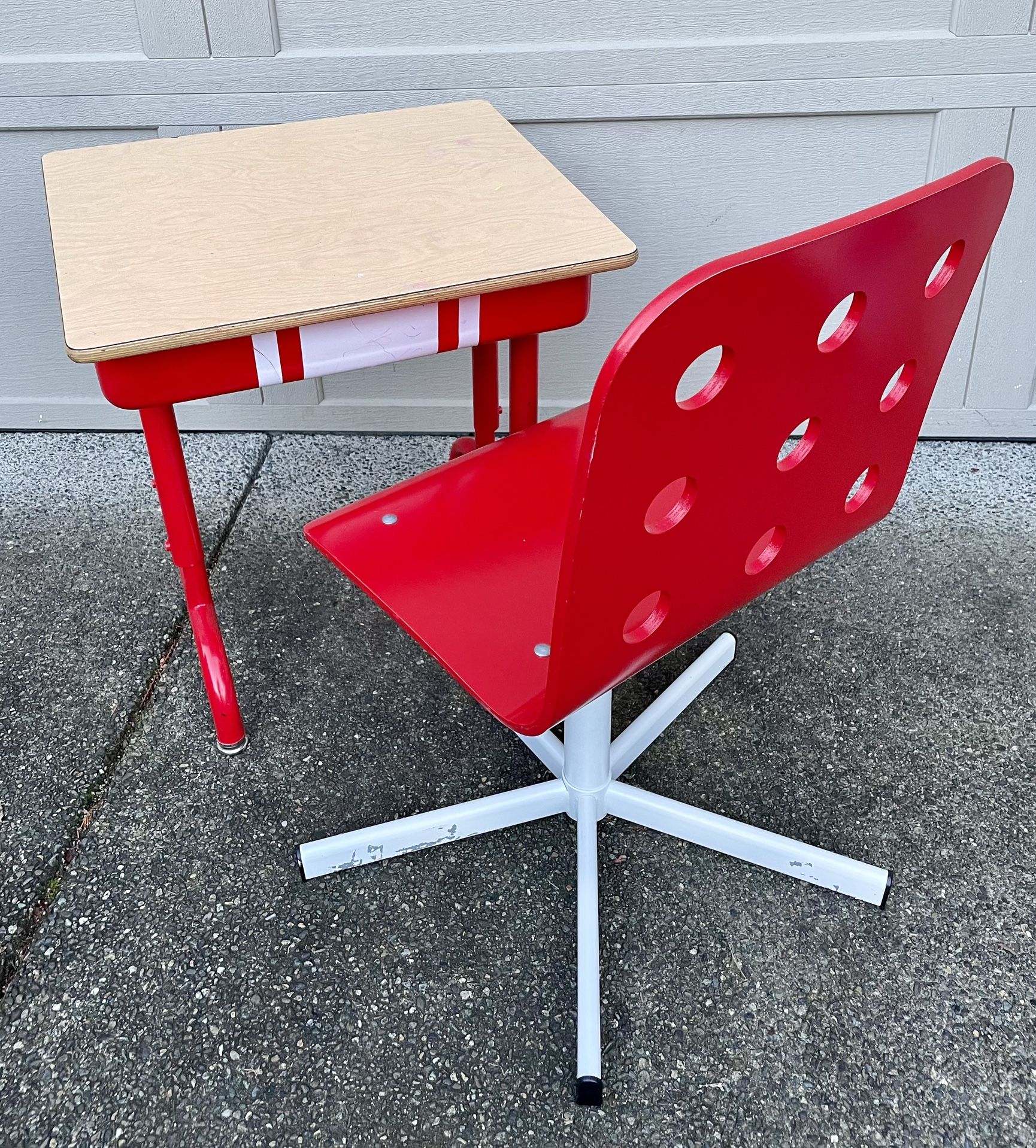 Vintage Custom Painted School Desk w/Storage & Chair