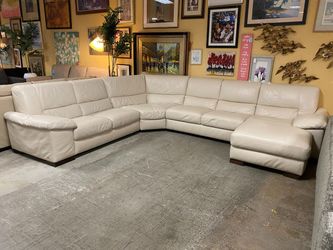 ITALSOFA Cream 4-Piece Leather Sectional w/ Lounger