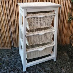 Wood Tower Wicker Drawers 