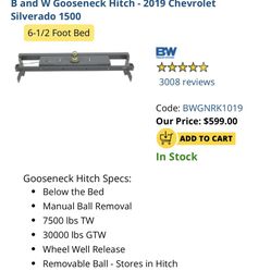 GOOSENECK HITCH CHEVROLET SILVERADO 1(contact info removed) B AND W