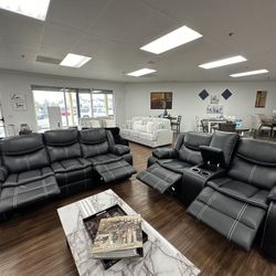 Black Leather Recliner Sofa & Loveseat 