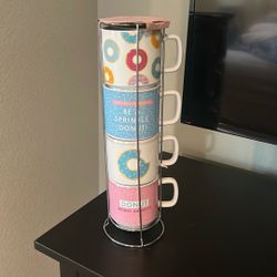 Set of Four Stacking Mugs With A Wire Frame. Brand New! Christmas Present Idea!