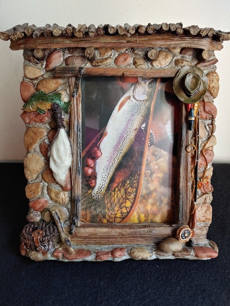 Rustic Picture Frame Hunting Fishing Theme Cabin Cottagecore
