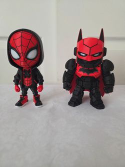 "Custom 3D Printed Chibi Figurine Set - Spider-Man & Batman (5-3/4 Inches Tall)".