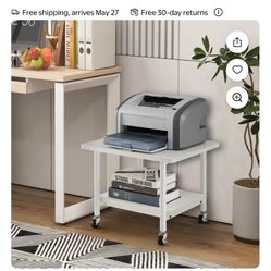 2-Tier Machine Stand Storage Rack Rolling Under Desk Printer Car White