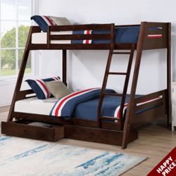Cherry Color New Full Twin Bunkbed With Both Nice Mattress 