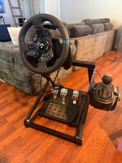 Logitech G Racing Wheel Setup with Stand and Shifter