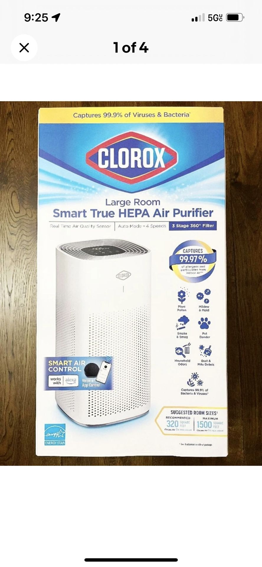 New Clorox Smart True HEPA Air Purifier Large Room 11011 Alexa