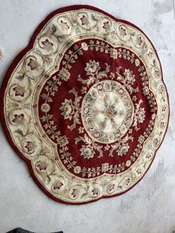 Round Red & Ivory Floral Rug