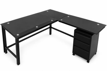 L-Shaped Glass Computer Desk w/ Storage