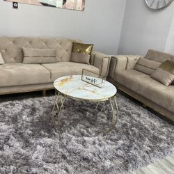 Crème & Gold Sofa Love Seat Combo! Only $99 Down! 