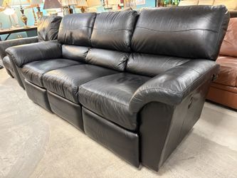 Black Leather Manual Reclining 3-Seat Sofa