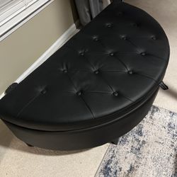 Brown Leather Storage Ottoman - OBO