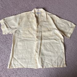 Yellow Washable 100% Linen Short Sleeve Button-Up Shirt XXL