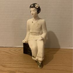 Vintage, Asian Lady Sitting Bisque Paint Loss Due To Age 6“ X 4“ B22