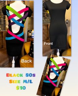 Black 80s Style Bodycon Dress Size M/L