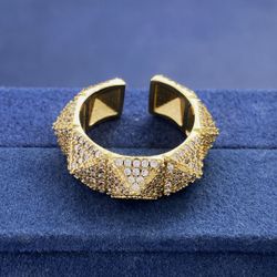 Valentino Full Diamond Square Rivet Open Ring