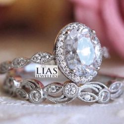 New 18k White Gold Wedding Ring Set 