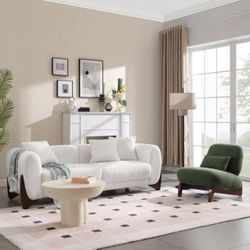 Modern Boucle Fabric Sofa Set - 1 Sofa and 1 chair with Sleek Wooden Legs for Living Room or Home Office