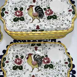 Vintage Early Provincial Japan Rooster and Rose Luncheon Plates Price Per Plate 