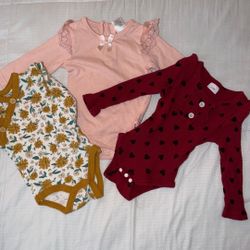 3 Long Sleeve Bodysuits 3-6 M