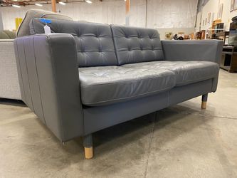 IKEA Morabo Grey Leather Tufted Loveseat with Square Arms