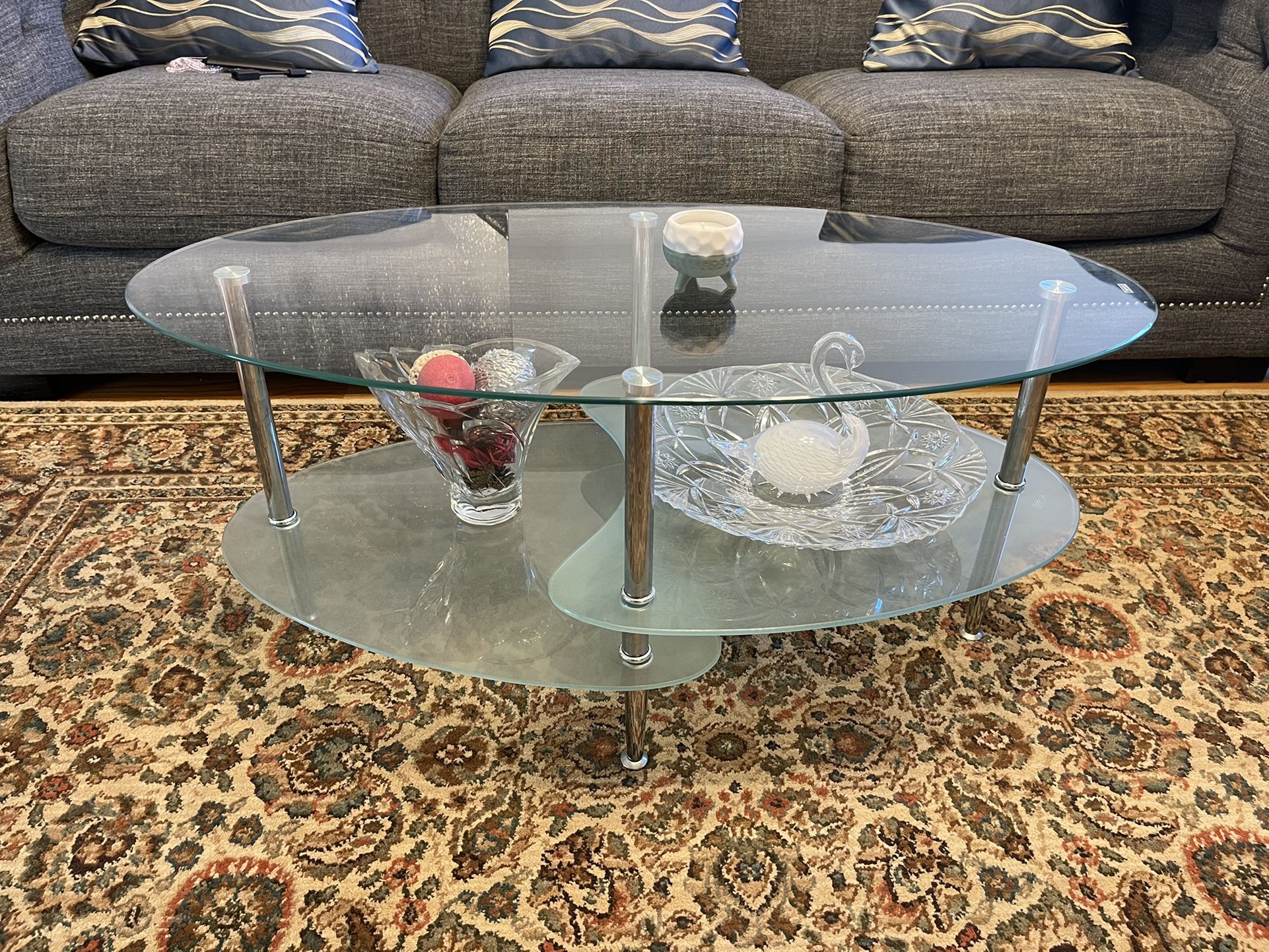 (3)Glass Table With 2 Side Table