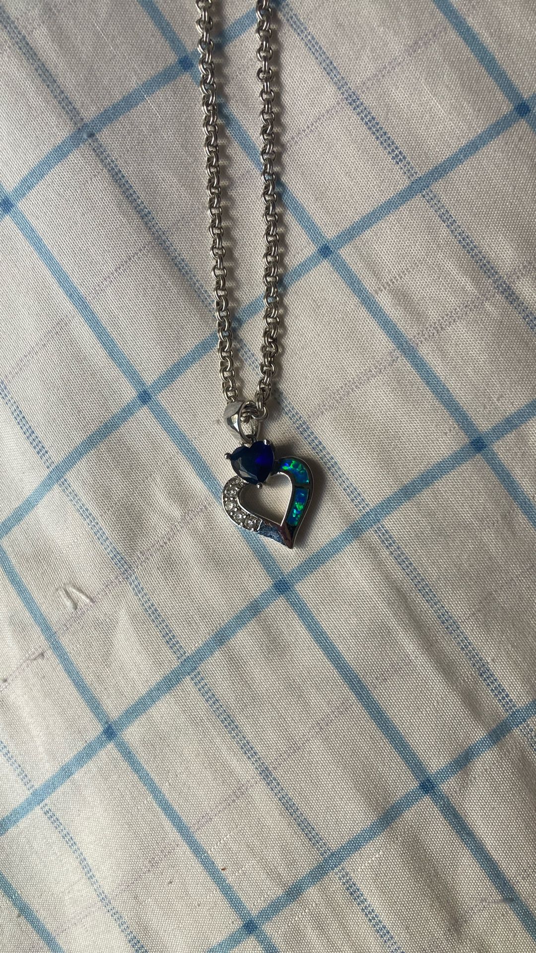 Sterling Silver Heart Necklace With Opal And Sapphire
