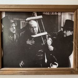 The Three Stooges, Larry, Curly and Moe Black & White Print Collectible In Wooden Frame